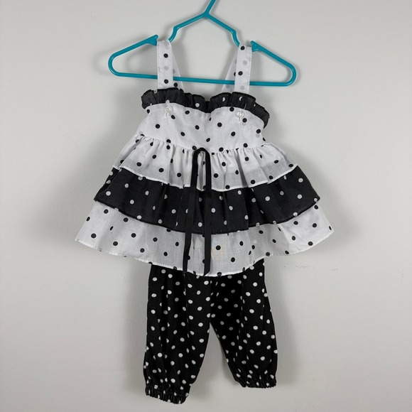 Other - Vintage Polka Dot Ruffle Tunic and Bloomer Set Black White Kids 2-Piece